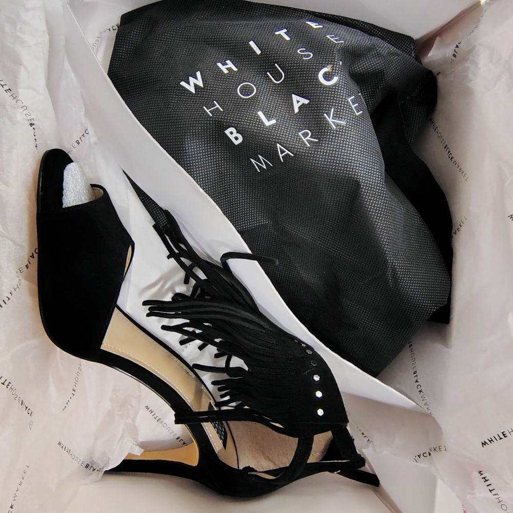 White House Black Market Women's Black Fringe Heels